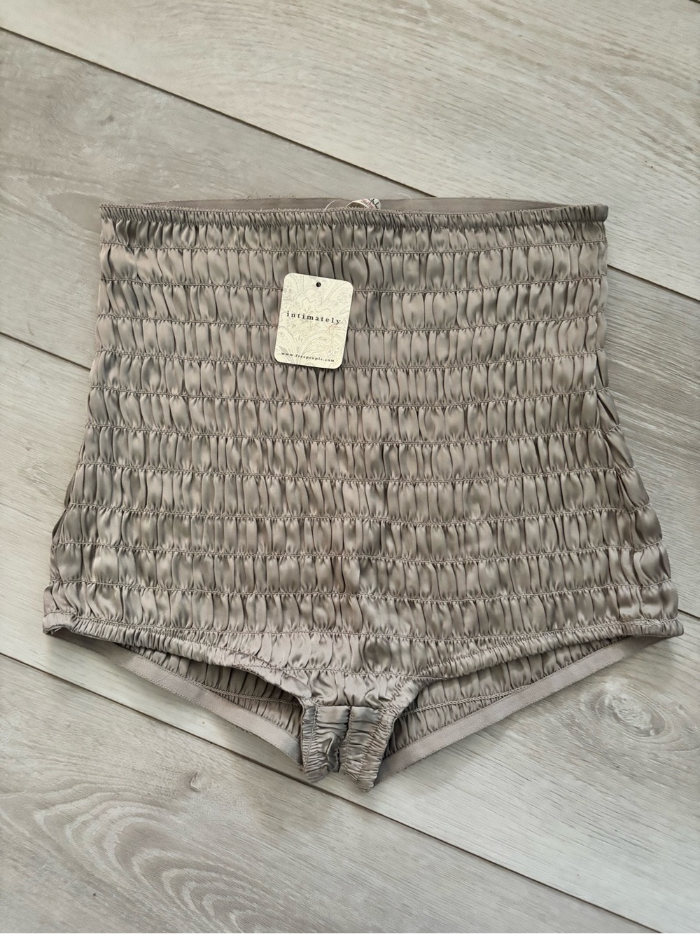 Free People Smocked High-Waist Shorts in Taupe